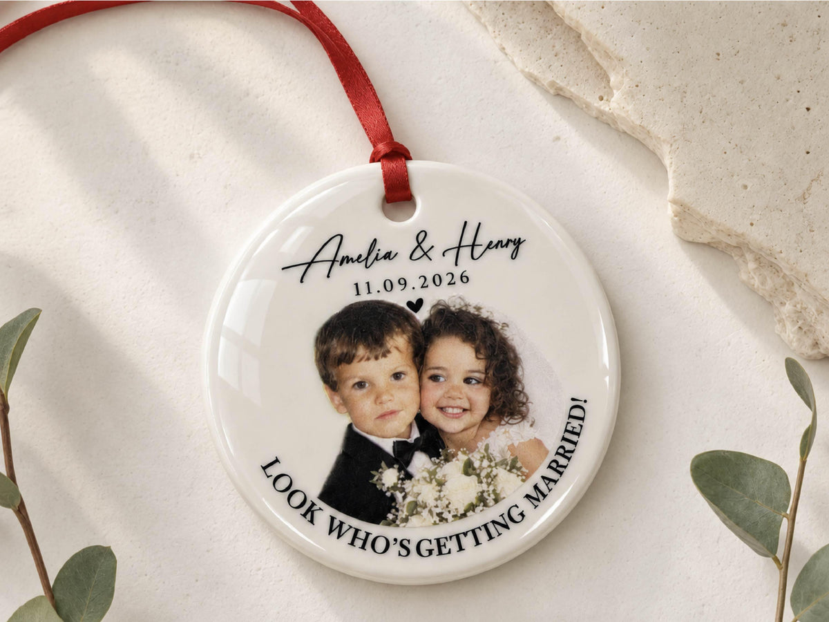 Childhood Photo Wedding Ornament, First Christmas Married Ornament, Custom Bride & Groom Keepsake, Personalized Newlywed Gift for Couple