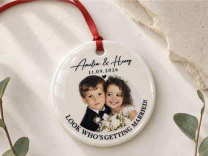 Childhood Photo Wedding Ornament, First Christmas Married Ornament, Custom Bride & Groom Keepsake, Personalized Newlywed Gift for Couple