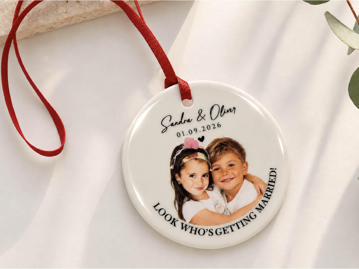 Childhood Photo Wedding Ornament, First Christmas Married Ornament, Custom Bride & Groom Keepsake, Personalized Newlywed Gift for Couple