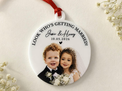 Childhood Photo Wedding Ornament, First Christmas Married Ornament, Custom Bride & Groom Keepsake, Personalized Newlywed Gift for Couple