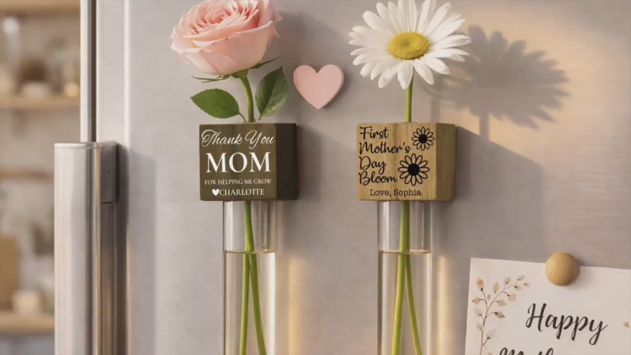 Flower Fridge Magnet Gift for Mom, Custom Mother's Day Gift Flower Holder, Magnet Vase for Flowers, Personalized Mom Gifts from Daughter