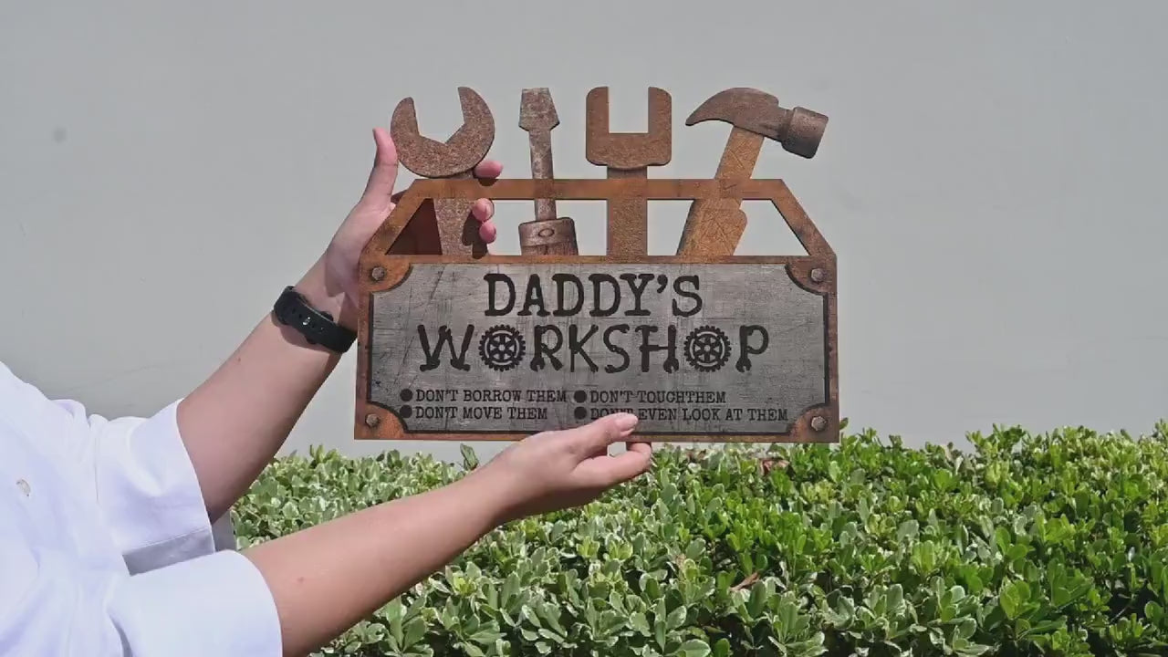 Personalized Wood Workshop Sign, Father's Day Gift