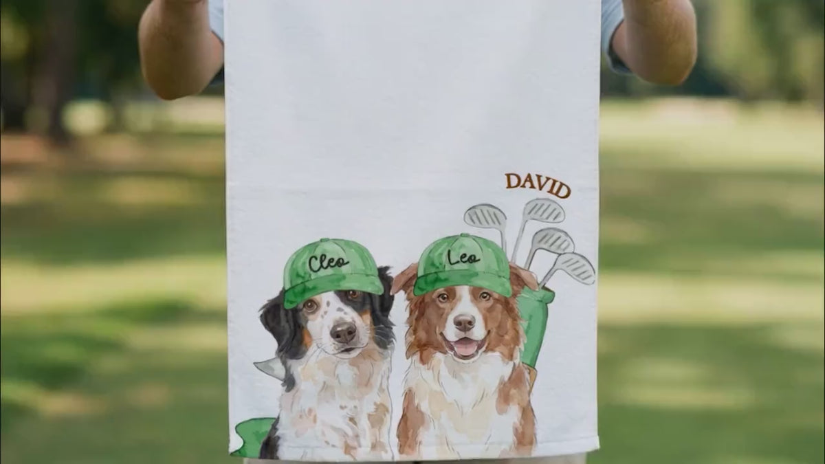 Personalized Pet Portrait Golf Towel with Photo, Dog Dad & Dog Mom Gifts, Cat Dog Lover, Pet Memorial Keepsake