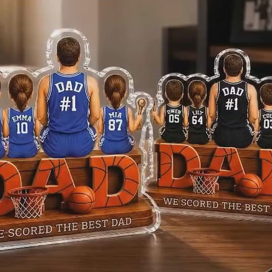 Personalized Basketball Dad Gift, We Scored The Best Dad Sign, 2D Acrylic Plaque with Kids Names, Father's Day Gift for Grandpa Husband