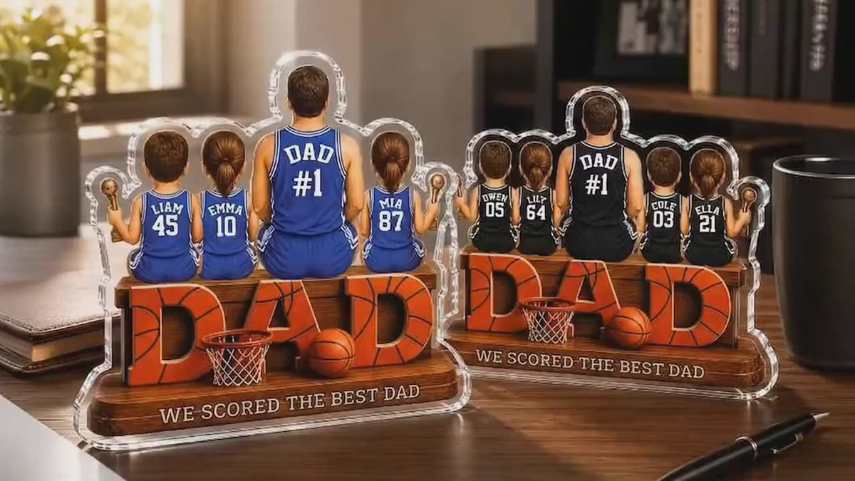 Personalized Basketball Dad Gift, We Scored The Best Dad Sign, 2D Acrylic Plaque with Kids Names, Father's Day Gift for Grandpa Husband