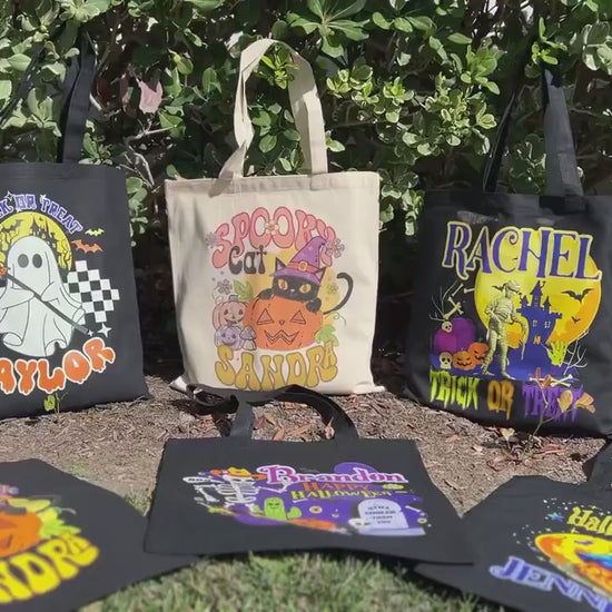 Personalized Halloween Tote Bag, Trick Or Treat Tote Bag, Halloween Bags for Kids Halloween Tote Bag for Gift, Candy Bags Halloween Basket