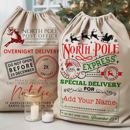 Custom Large Santa Sack Bags, Custom Christmas Gift Bag, Christmas Eve Box, Personalized Christmas Gift Sack for Christmas, Holiday Gift Bag