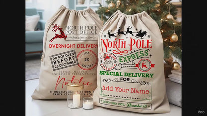 Custom Large Santa Sack Bags, Custom Christmas Gift Bag, Christmas Eve Box, Personalized Christmas Gift Sack for Christmas, Holiday Gift Bag