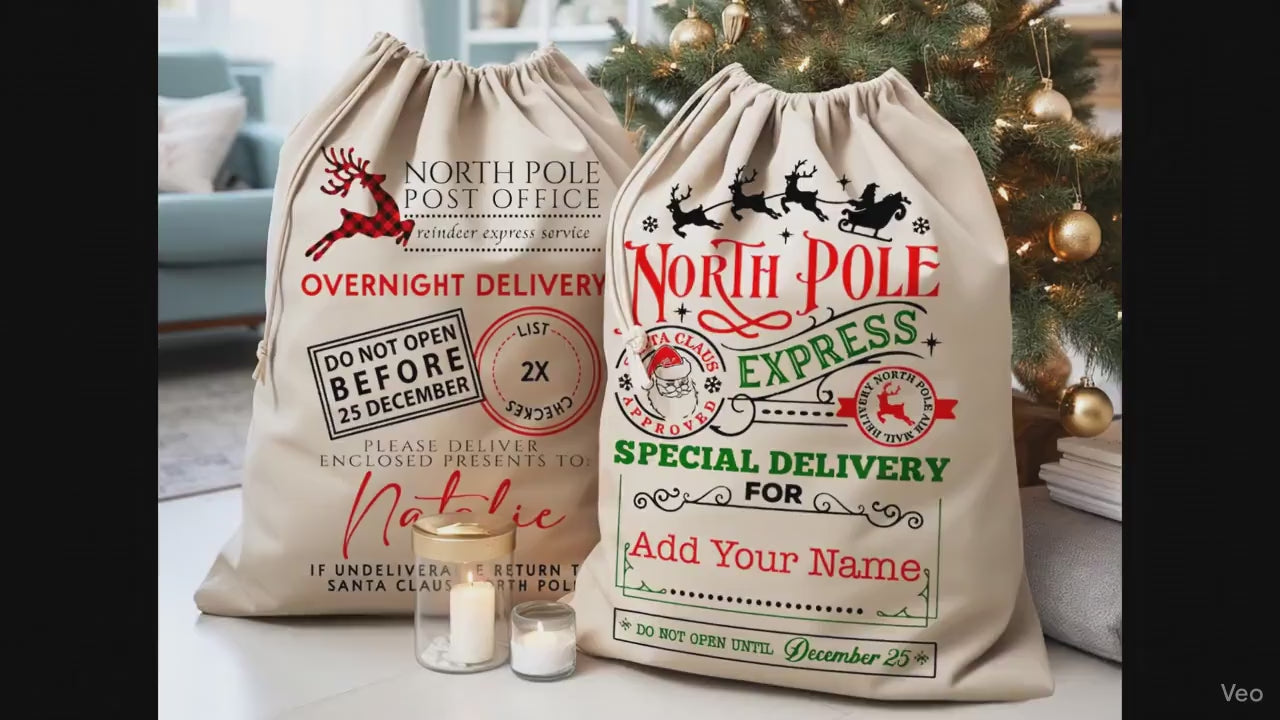 Custom Large Santa Sack Bags, Custom Christmas Gift Bag, Christmas Eve Box, Personalized Christmas Gift Sack for Christmas, Holiday Gift Bag