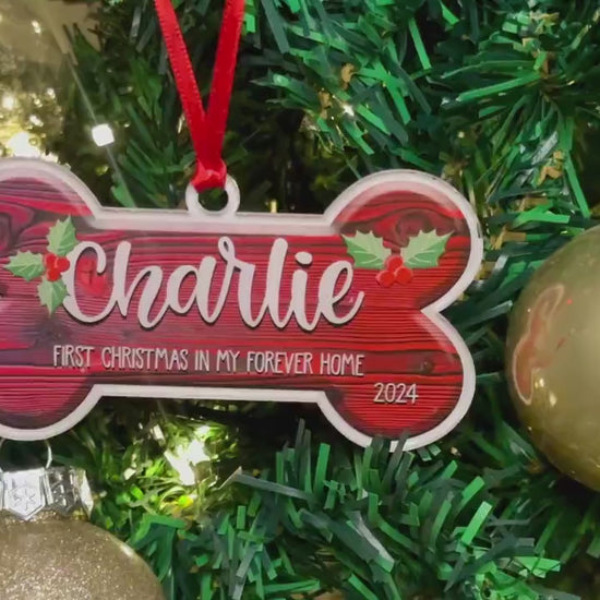 Personalized Dog Bone Christmas Ornament, Custom Pet Name Ornament, Pet Memorial Ornament, New Puppy Ornament, First Christmas Keepsake