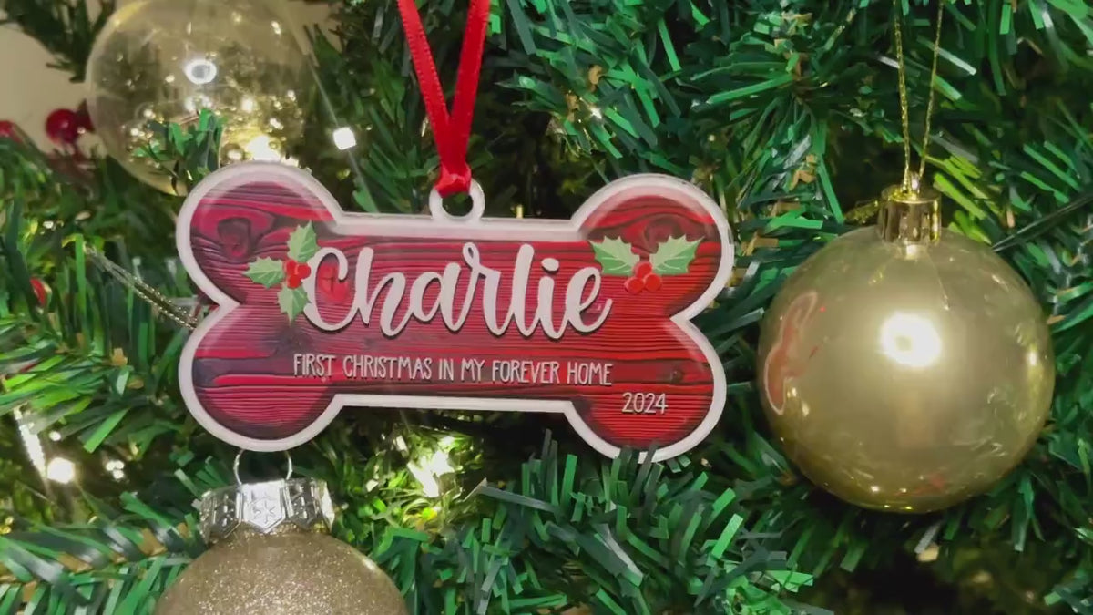 Personalized Dog Bone Christmas Ornament, Custom Pet Name Ornament, Pet Memorial Ornament, New Puppy Ornament, First Christmas Keepsake