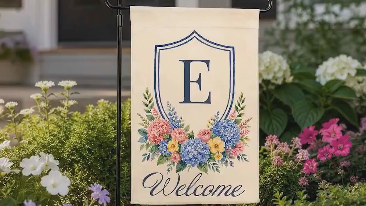 Personalized Floral Garden Flag, Family Gifts for New Home Owner, Initial Yard Décor, Custom Family Name Welcome Flag, Housewarming Gifts