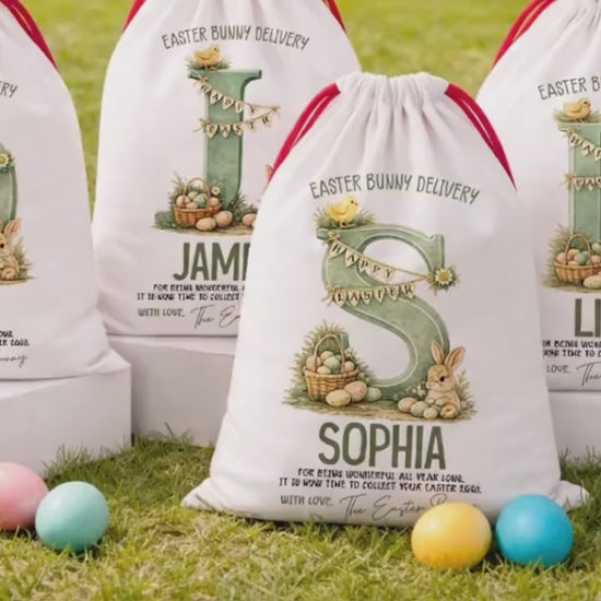 Personalized Easter Basket For Kids Easter Gift, Custom Easter Bunny Sack, Egg Basket For Easter Decor Monogram Basket For Easter Egg Hunt
