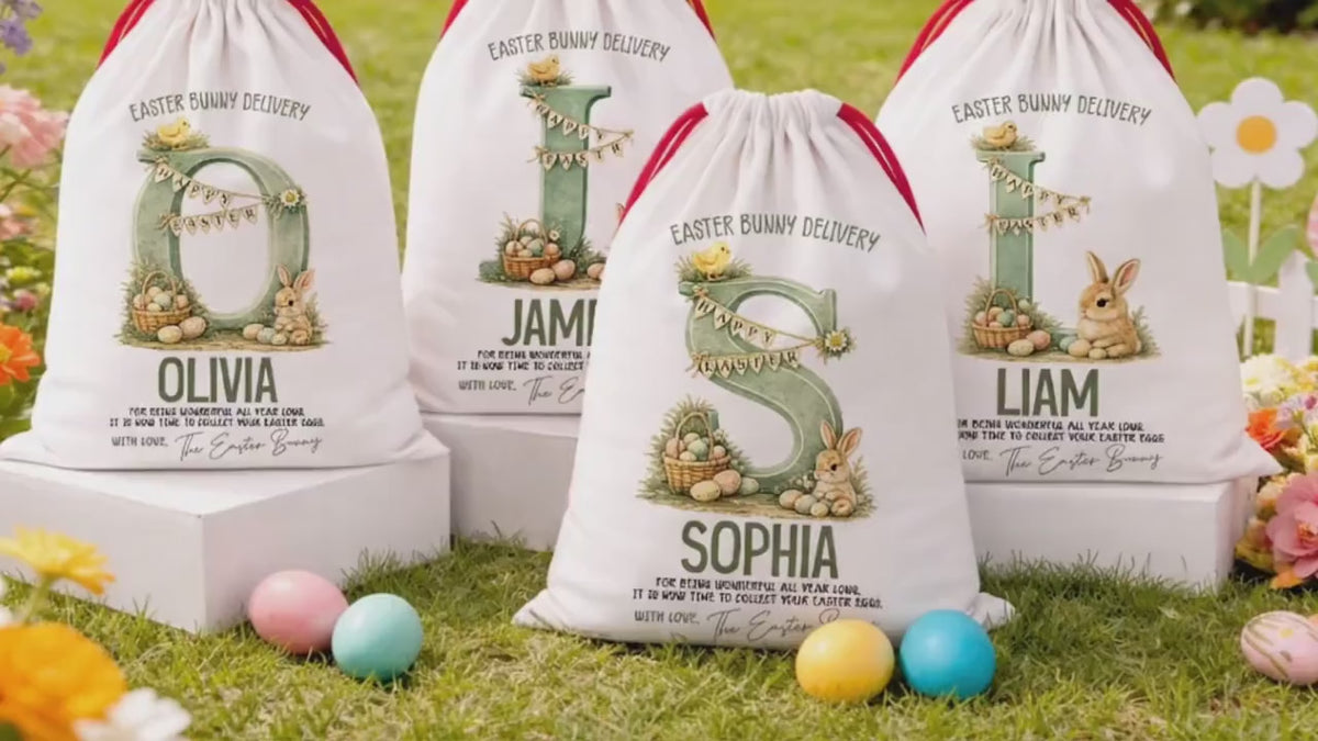 Personalized Easter Basket For Kids Easter Gift, Custom Easter Bunny Sack, Egg Basket For Easter Decor Monogram Basket For Easter Egg Hunt