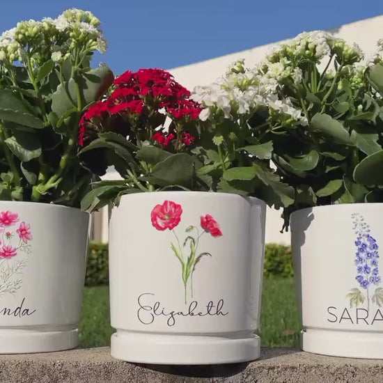Personalized Flower Pot with Drainage, Custom Outdoor Plant Pot, Birth Flower Mom Gifts from Daughter, Name Mothers Day Gifts, Grandma Gifts