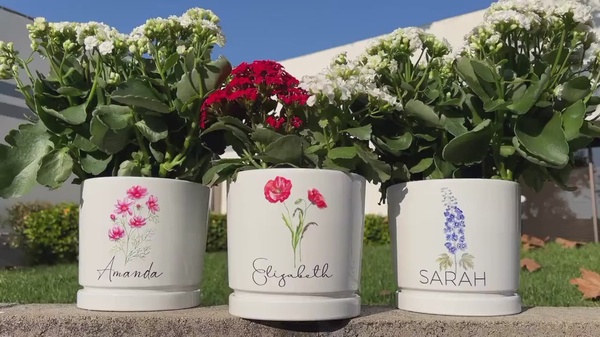 Personalized Flower Pot with Drainage, Custom Outdoor Plant Pot, Birth Flower Mom Gifts from Daughter, Name Mothers Day Gifts, Grandma Gifts