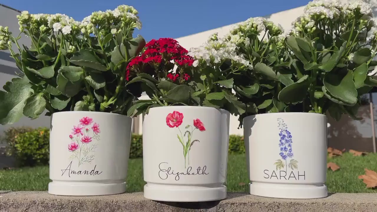 Personalized Flower Pot with Drainage, Custom Outdoor Plant Pot, Birth Flower Mom Gifts from Daughter, Name Mothers Day Gifts, Grandma Gifts