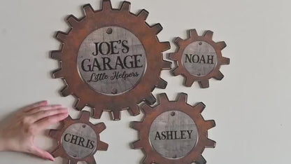 Personalized Dad's Garage Gear Sign, Dad Gift for Fathers Day, Wall Decor Garage Sign for Dad, Grandkids Name Sign For Grandpa Workshop Sign