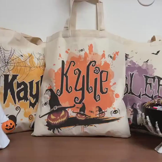 Personalized Halloween Tote Bag: Custom Trick or Treat Canvas Bag