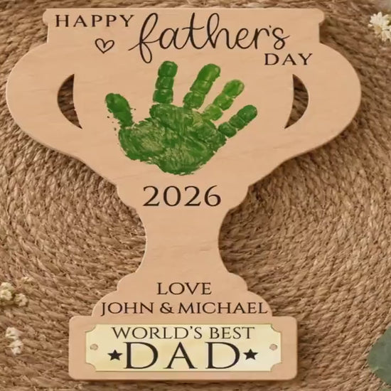 Dad Gift from Kids, Hands Down Best Dad Ever Sign, Personalized Father's Day Handprint Trophy, Kids Keepsake Wood Sign for Daddy Grandpa