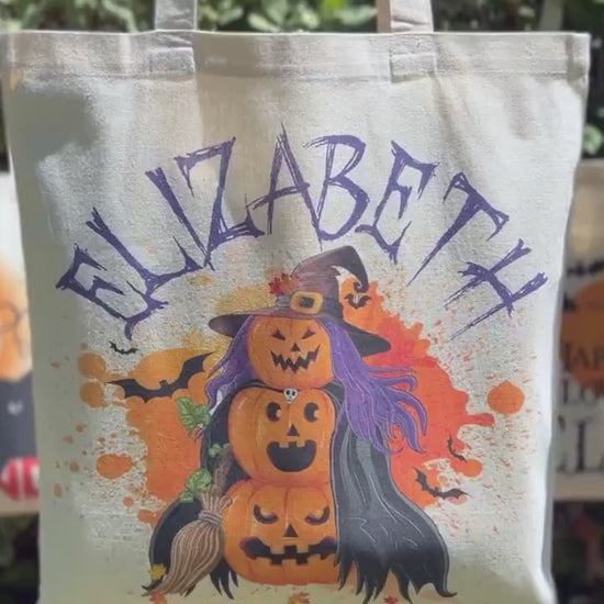 Personalized Halloween Tote Bag, Trick Or Treat Tote Bag, Halloween Bags for Kids, Halloween Tote Bag for Gift, Candy Bags Halloween Basket