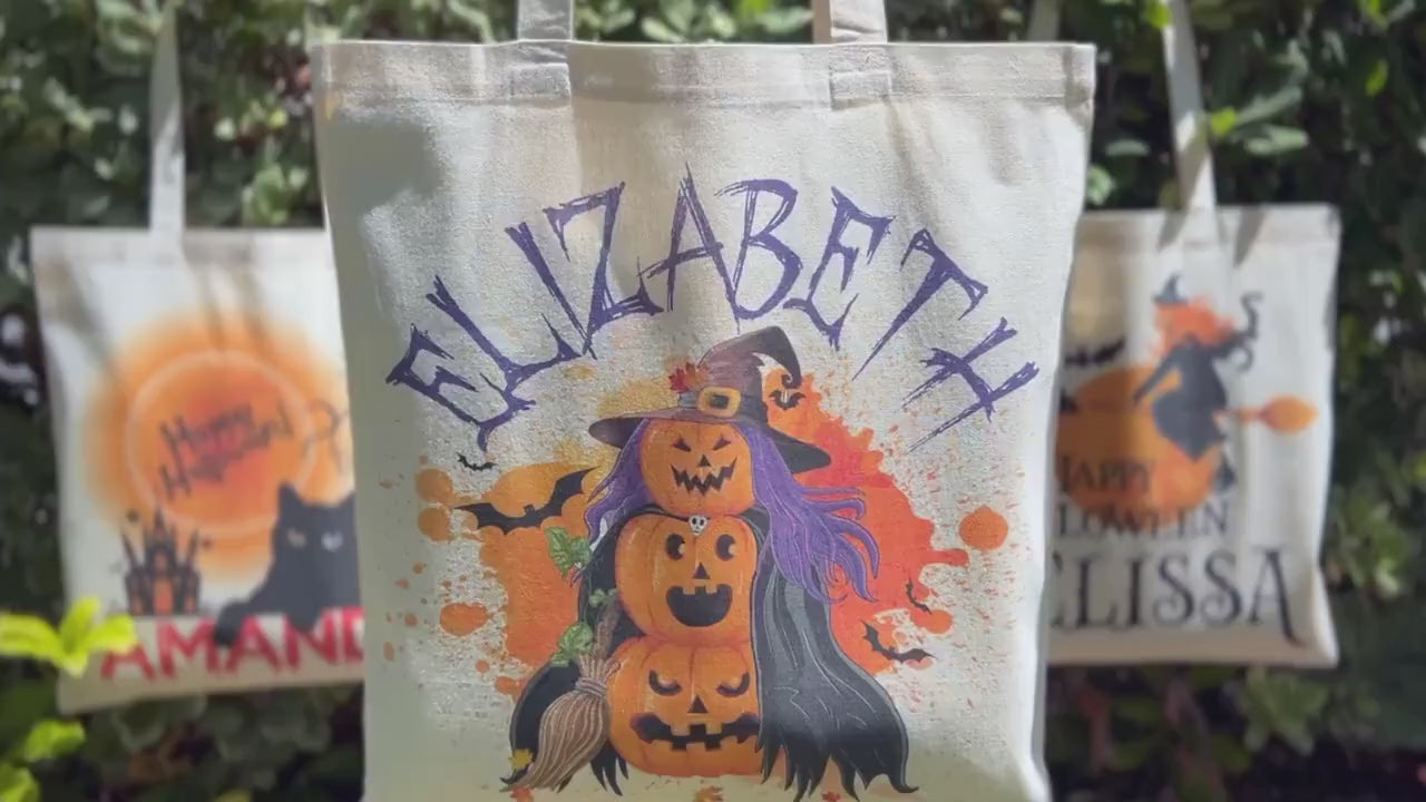 Personalized Halloween Tote Bag, Trick Or Treat Tote Bag, Halloween Bags for Kids, Halloween Tote Bag for Gift, Candy Bags Halloween Basket