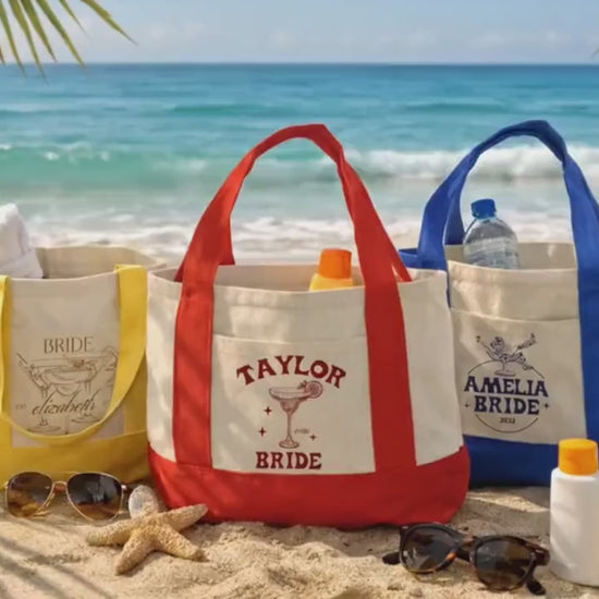 Personalized Tote Gift Bag, Bridesmaid Bags, Beach Bag Gift, Bridesmaid Gift, Bachelorette Party Favor, Bridal Party Gift, Personalized Gift
