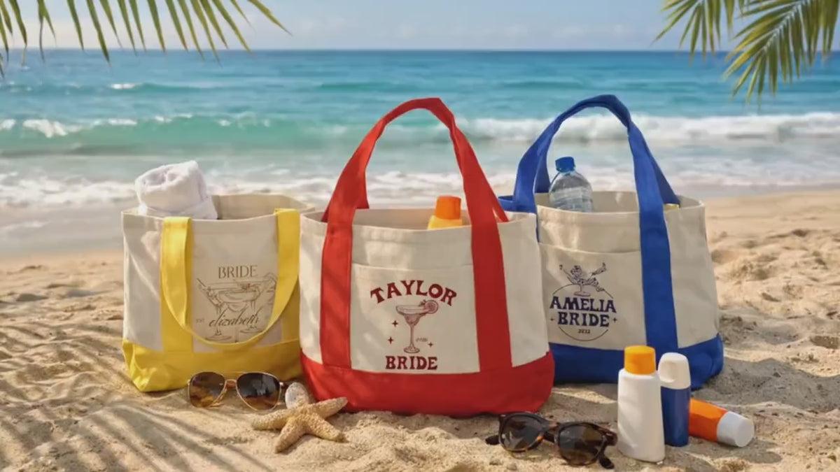 Personalized Tote Gift Bag, Bridesmaid Bags, Beach Bag Gift, Bridesmaid Gift, Bachelorette Party Favor, Bridal Party Gift, Personalized Gift