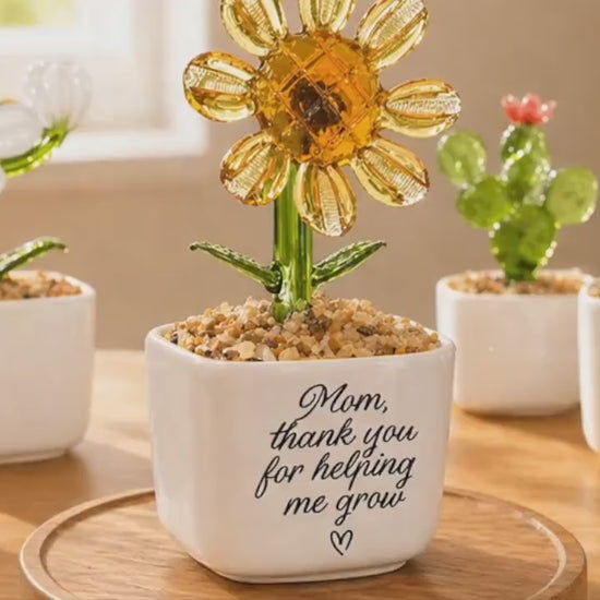 Personalized Mom Mini Flower Pot, Custom Mother's Day Gifts, Handmade Stained Glass Flower Pot, Everlasting Flower Gifts for Mom Birthday