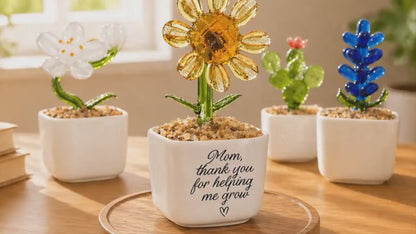 Personalized Mom Mini Flower Pot, Custom Mother's Day Gifts, Handmade Stained Glass Flower Pot, Everlasting Flower Gifts for Mom Birthday