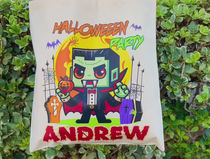 Personalized Trick or Treat Bag, Halloween Tote Bag Personalized, Custom Halloween Treat Bag, Halloween Gift for Kids