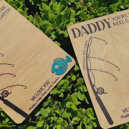 Personalized Fishing Handprint Sign for Dad, DIY Handprint Fishing Sign for Fathers Day, Customizable Fishing Sign with Grandkids Handprints