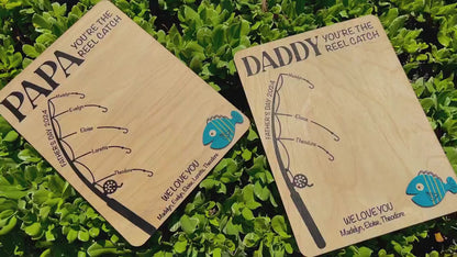 Personalized Fishing Handprint Sign for Dad, DIY Handprint Fishing Sign for Fathers Day, Customizable Fishing Sign with Grandkids Handprints