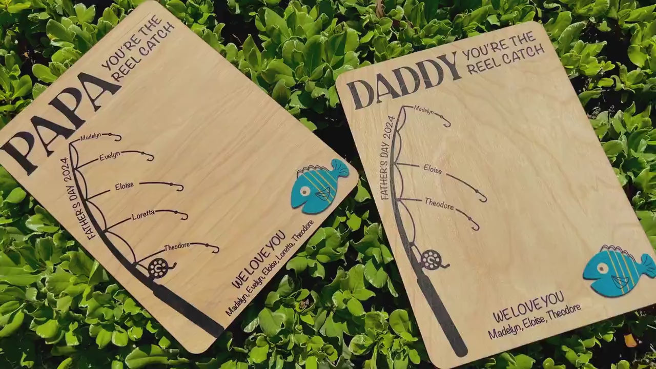 Personalized Fishing Handprint Sign for Dad, DIY Handprint Fishing Sign for Fathers Day, Customizable Fishing Sign with Grandkids Handprints