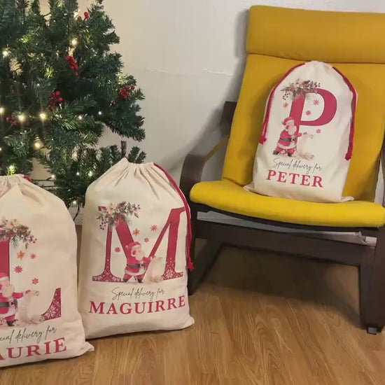 Custom Large Santa Sack Bags, Christmas Santa Gift Bag, Christmas Eve Box, Personalized Christmas Gift Sack for Christmas, Holiday Gift Bag