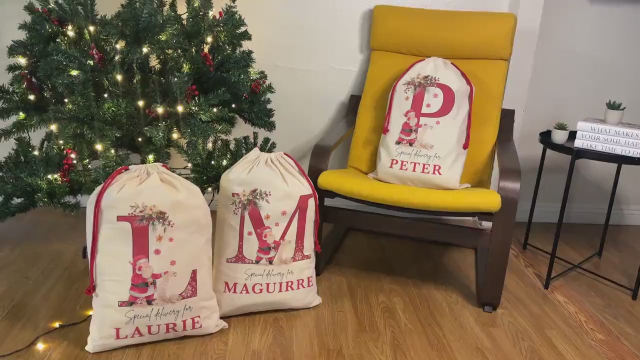 Custom Large Santa Sack Bags, Christmas Santa Gift Bag, Christmas Eve Box, Personalized Christmas Gift Sack for Christmas, Holiday Gift Bag