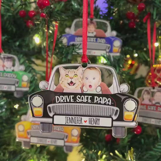 Photo Dad Ornament for Christmas, Custom Kids Picture Acrylic Ornament, Personalized Car Accessories for Dad, Photo Car Hanging Gift for Dad