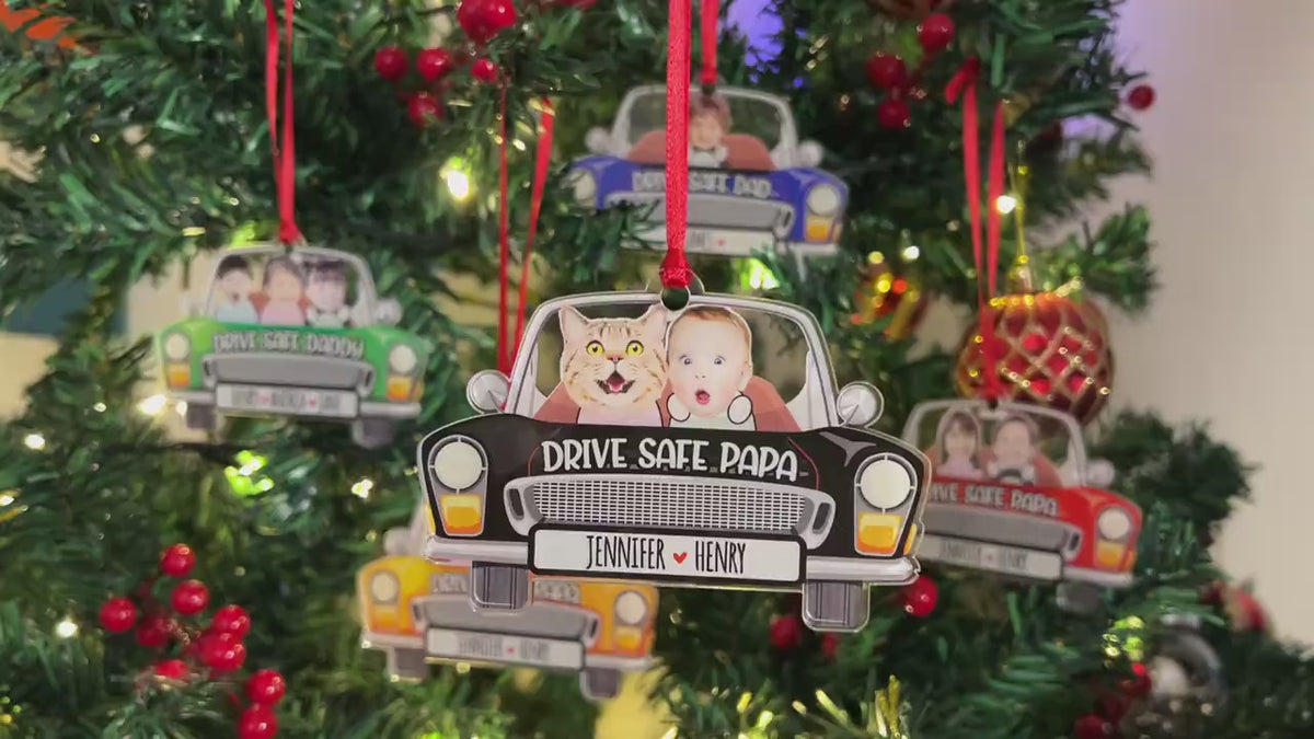 Photo Dad Ornament for Christmas, Custom Kids Picture Acrylic Ornament, Personalized Car Accessories for Dad, Photo Car Hanging Gift for Dad