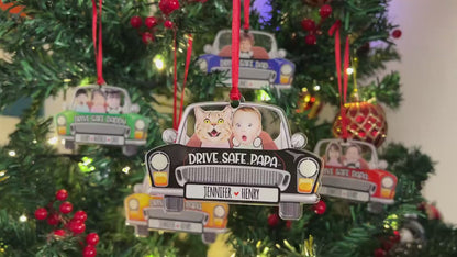 Photo Dad Ornament for Christmas, Custom Kids Picture Acrylic Ornament, Personalized Car Accessories for Dad, Photo Car Hanging Gift for Dad