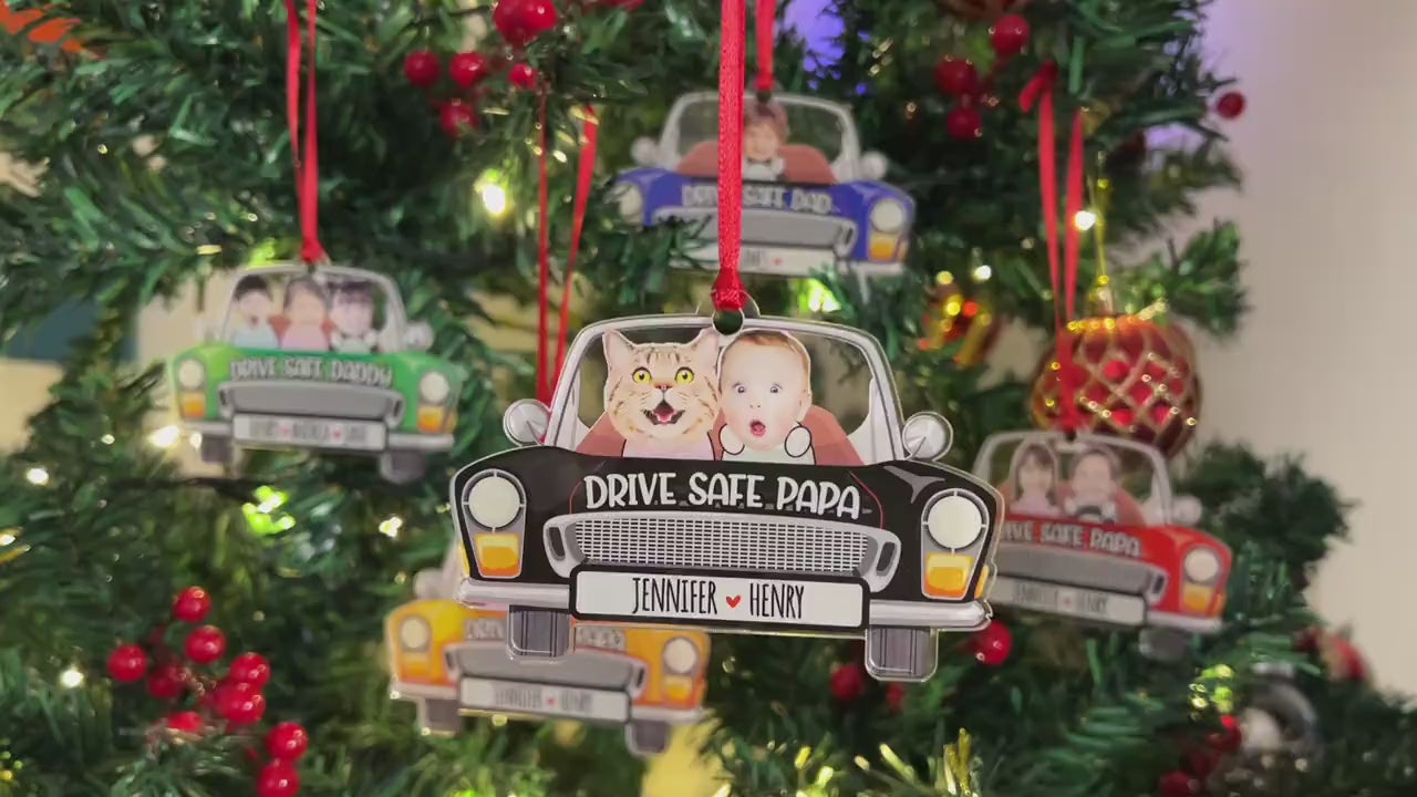 Photo Dad Ornament for Christmas, Custom Kids Picture Acrylic Ornament, Personalized Car Accessories for Dad, Photo Car Hanging Gift for Dad