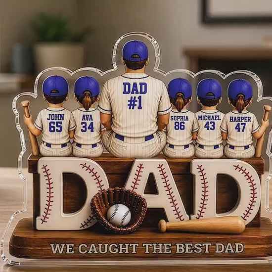 Personalized Dad Baseball Gift, We Caught the Best Dad Baseball Sign, Father's Day Gift for Dad, 2D Acrylic Plaque for Husband, Grandpa Gift