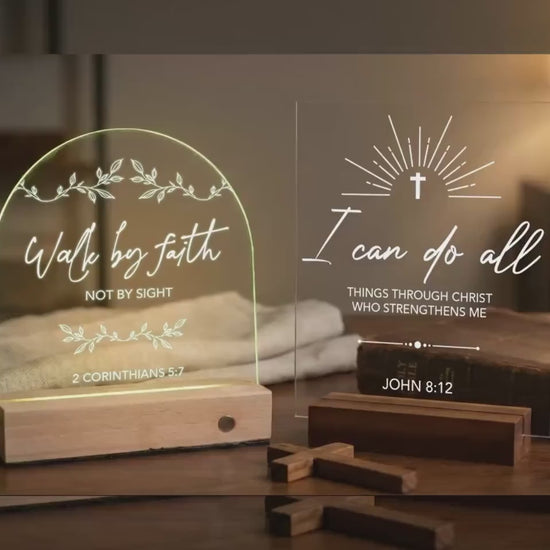Personalized Christian Gift Bible Verse Night Light, Christian LED Sign, Religious Gift, Faith Decor Sign, Scripture Light with Wooden Base