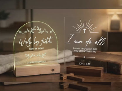 Personalized Christian Gift Bible Verse Night Light, Christian LED Sign, Religious Gift, Faith Decor Sign, Scripture Light with Wooden Base