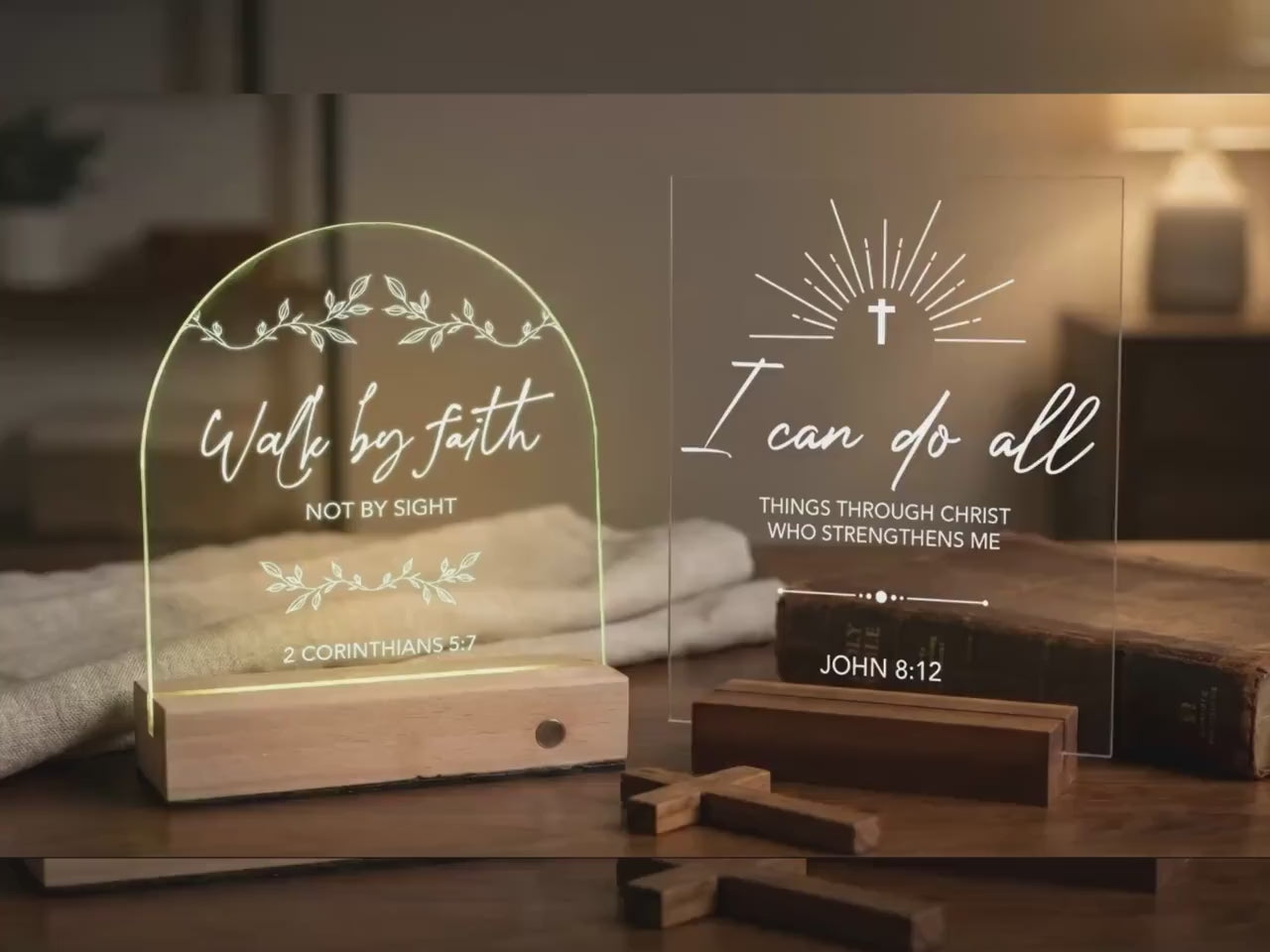 Personalized Christian Gift Bible Verse Night Light, Christian LED Sign, Religious Gift, Faith Decor Sign, Scripture Light with Wooden Base
