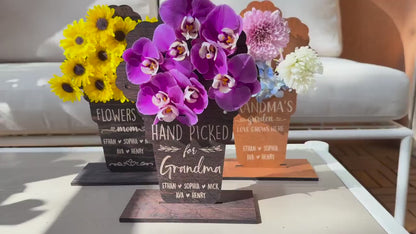 Mother's Day Hand Picked Flower Holder for Grandma Mom, Custom Name Floral Gift, Personalized Wooden Flower Holder for Mom & Grandma Gifts