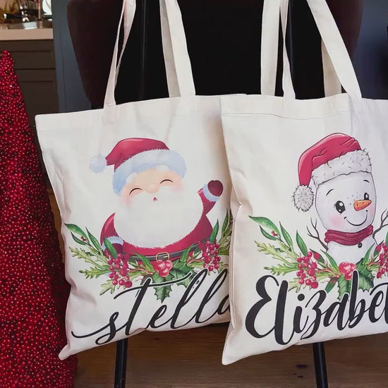 Personalized Christmas Tote Bags Custom Xmas/Noel Totes Bag Gifts Customized Santa Snowman Penguin Reindeer Tree Gnome Goodie Reusable Bags