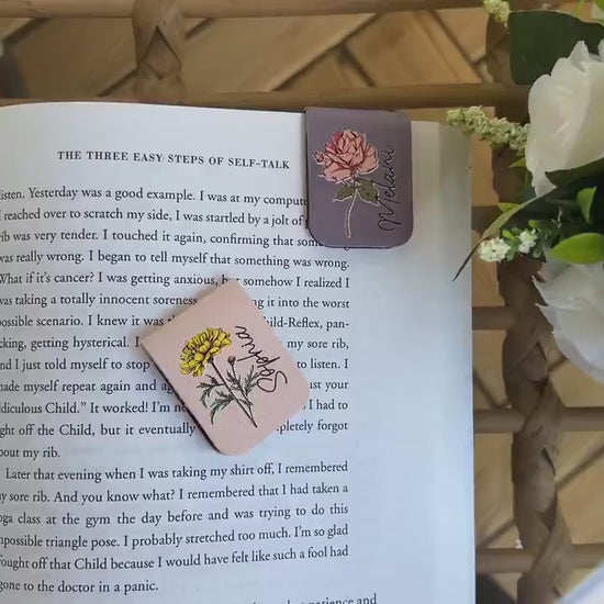 Birth Flower Magnetic Bookmark, Custom Name Leather Bookmark Personalized Bookmark with Name, Book Lover Christmas Gift Women Book Accessory