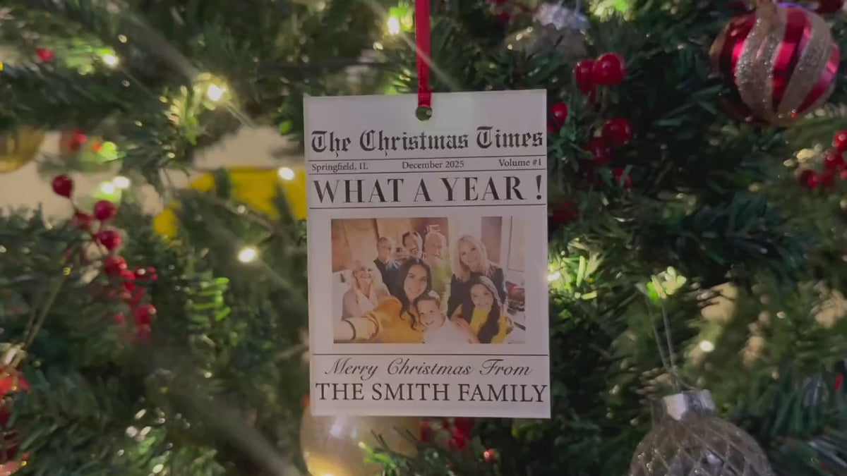 Custom Family Christmas Photo Ornament for Family Keepsake Gift, The Christmas Times What A Year Newspaper Ornament; Clear Acrylic 3"x4"