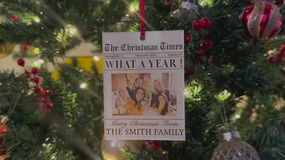 Custom Family Christmas Photo Ornament for Family Keepsake Gift, The Christmas Times What A Year Newspaper Ornament; Clear Acrylic 3"x4"