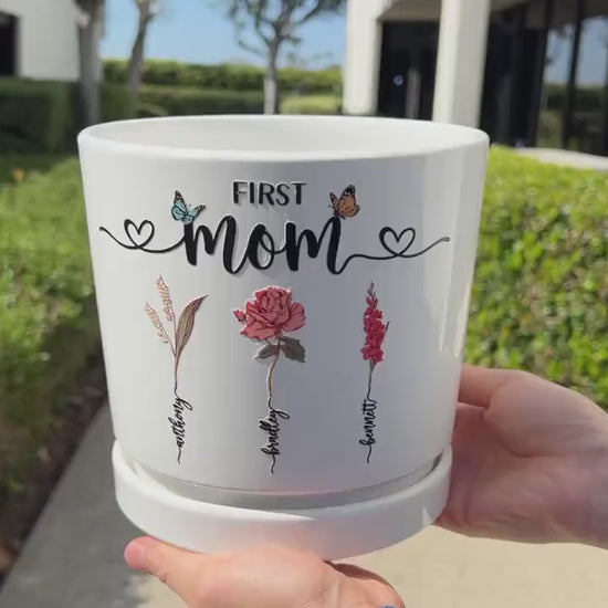 Grandma Gift Personalized Flower Birth Month Pot, Mother Day Gift, First Mom Now Grandma Gift, Mom Gift from Daughter, Mom Birthday Gift